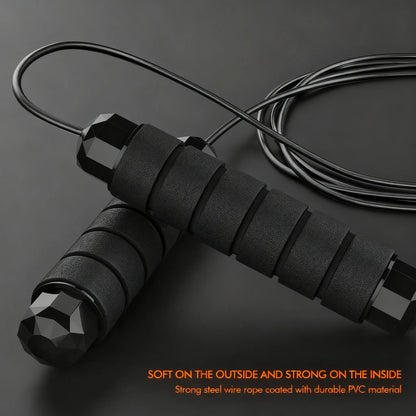 Tangle-Free Speed Jump Rope with Ball Bearings, Adjustable Steel Cable and Foam Handles for Home Fitness