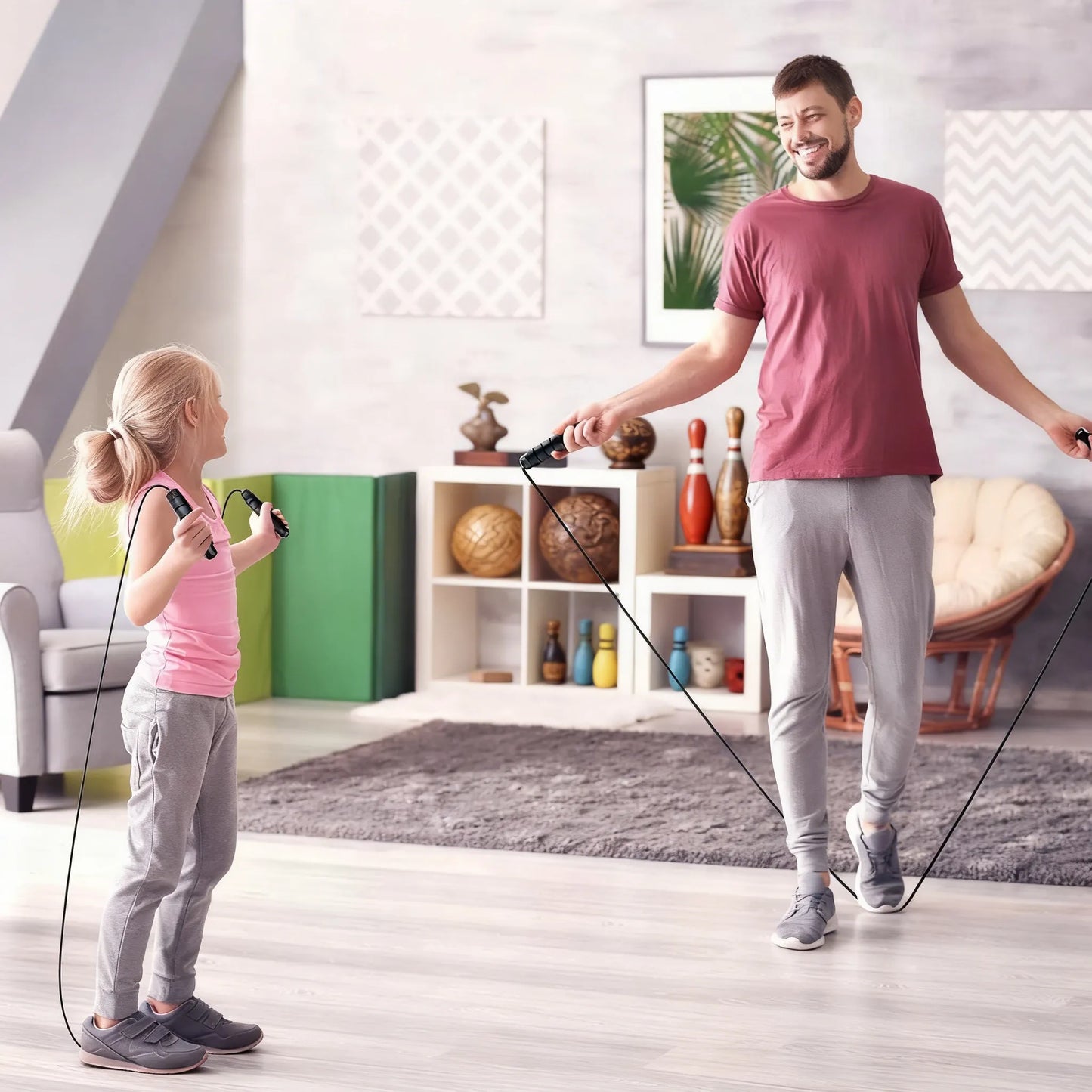 Tangle-Free Speed Jump Rope with Ball Bearings, Adjustable Steel Cable and Foam Handles for Home Fitness