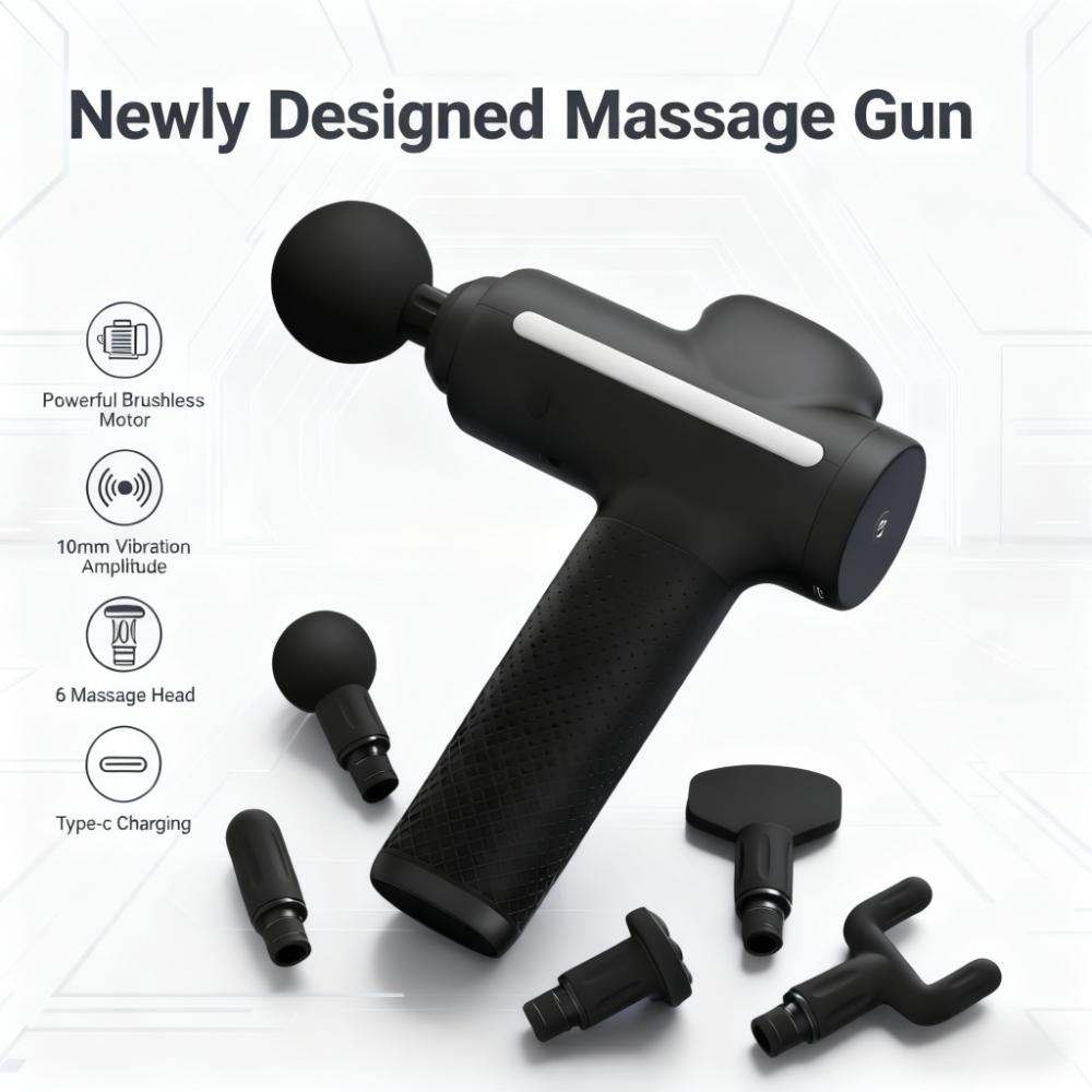 Percussion Massage Gun with 6 Massage Heads, Powerful Brushless Motor for Deep Tissue Pain Relief