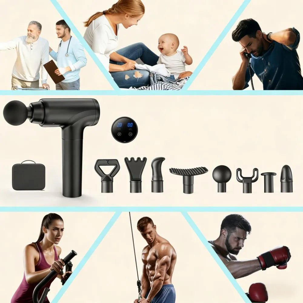 Deep Muscle Relief: Pro Massage Gun w/ 8 Heads & 20 Speeds.