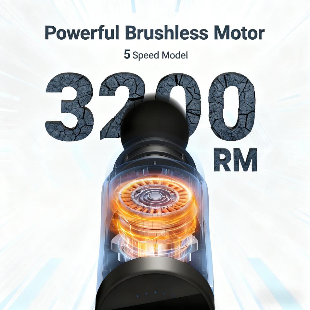 Percussion Massage Gun with 6 Massage Heads, Powerful Brushless Motor for Deep Tissue Pain Relief