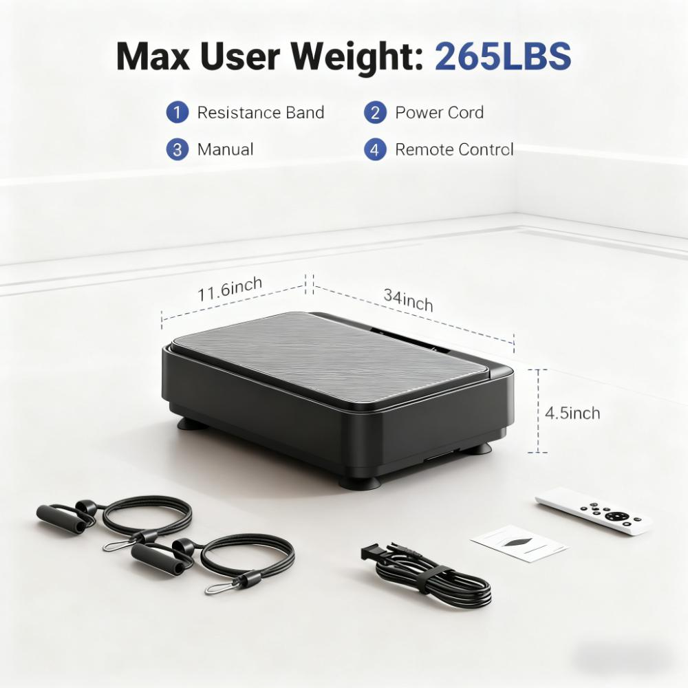 Quiet Vibration Plate with Speed Control & Resistance Bands for Full-Body Fitness