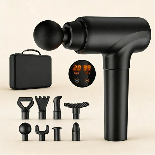 Deep Muscle Relief: Pro Massage Gun w/ 8 Heads & 20 Speeds.